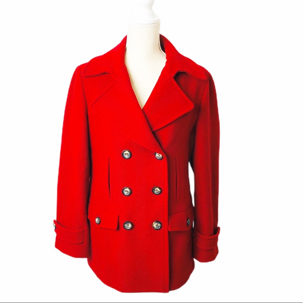 Talbots Wool Blend Red Pea Coat Sz 8